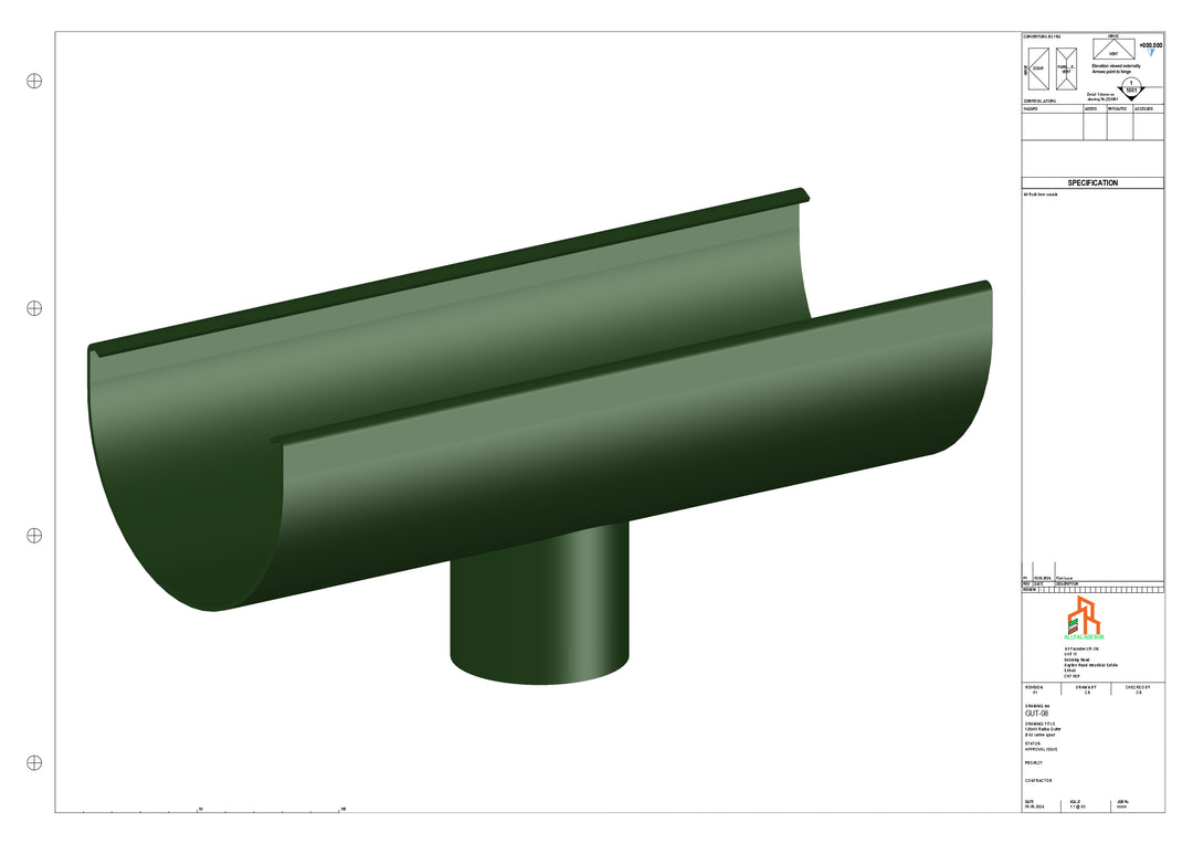 Aluminium Radius Gutter - Type 2 - Centre Spout - 100 Dia