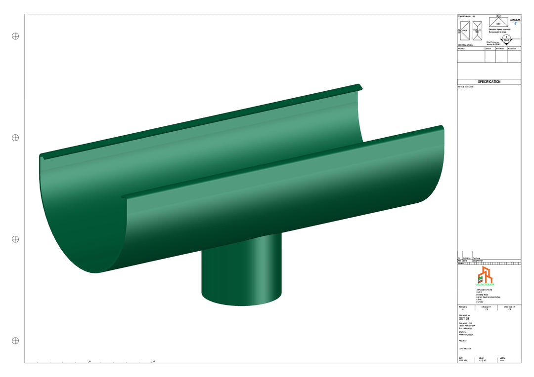 Aluminium Radius Gutter - Type 2 - Centre Spout - 63 Dia