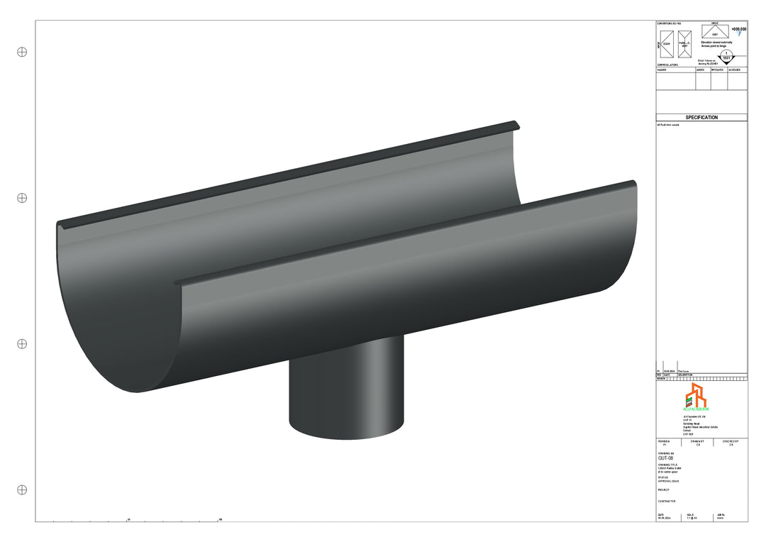 Aluminium Radius Gutter - Type 2 - Centre Spout - 100 Dia