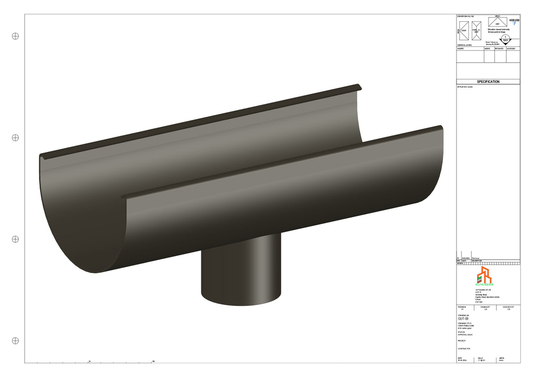 Aluminium Radius Gutter - Type 2 - Centre Spout - 63 Dia