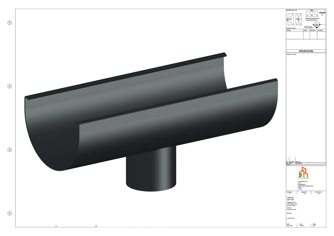 Aluminium Radius Gutter - Type 2 - Centre Spout - 100 Dia