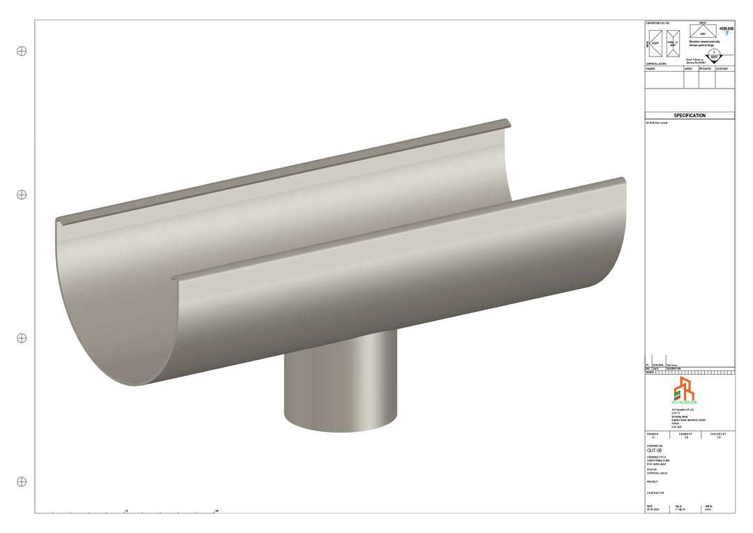 Aluminium Radius Gutter - Type 2 - Centre Spout - 100 Dia