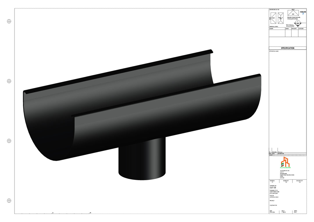 Aluminium Radius Gutter - Type 2 - Centre Spout - 63 Dia