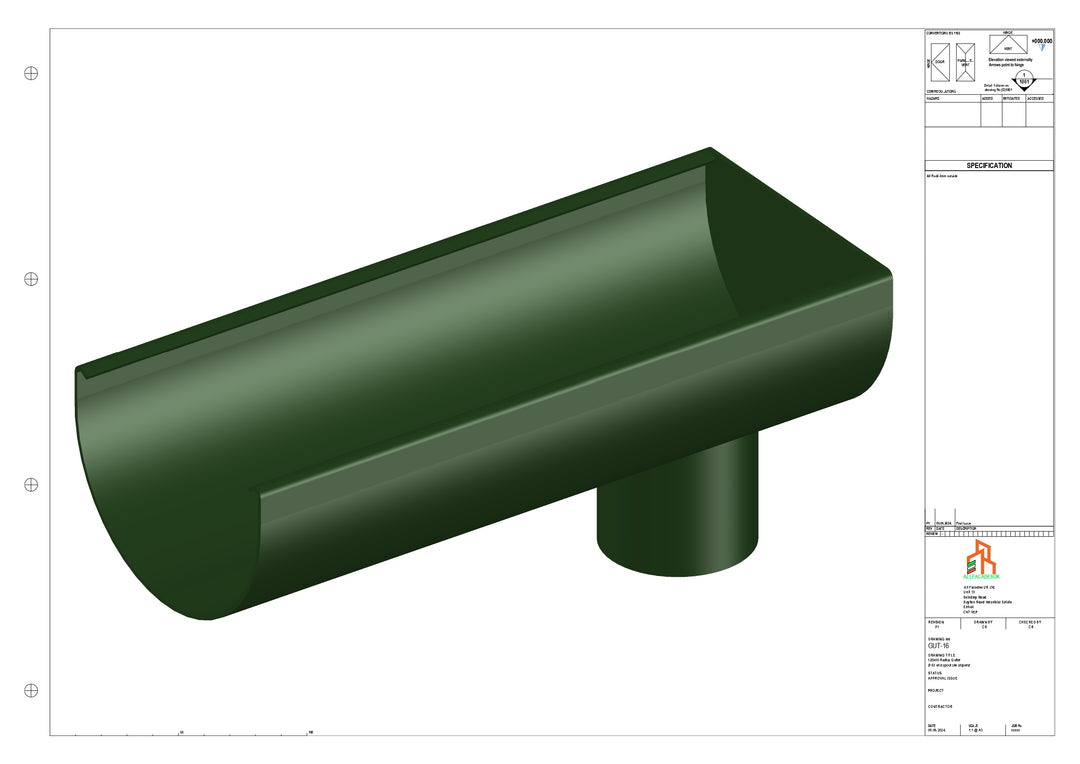 Aluminium Radius Gutter - Type 2 - End Spout - 76 Dia