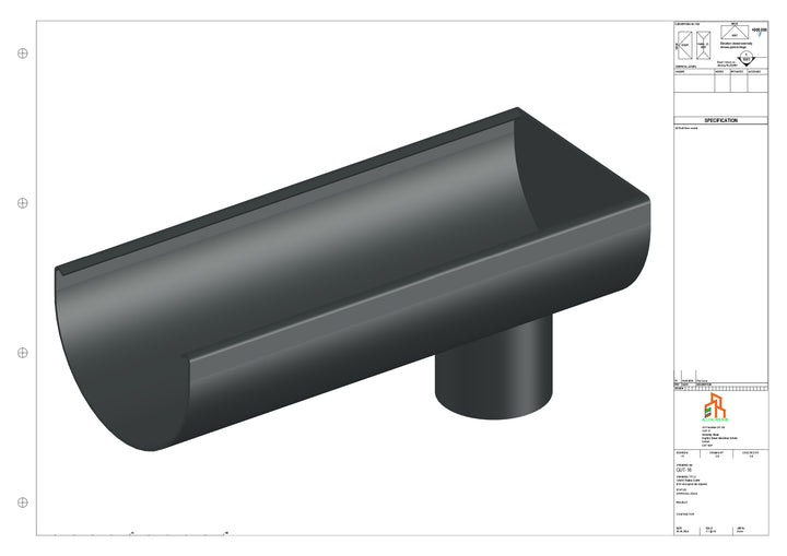 Aluminium Radius Gutter - Type 2 - End Spout - 76 Dia