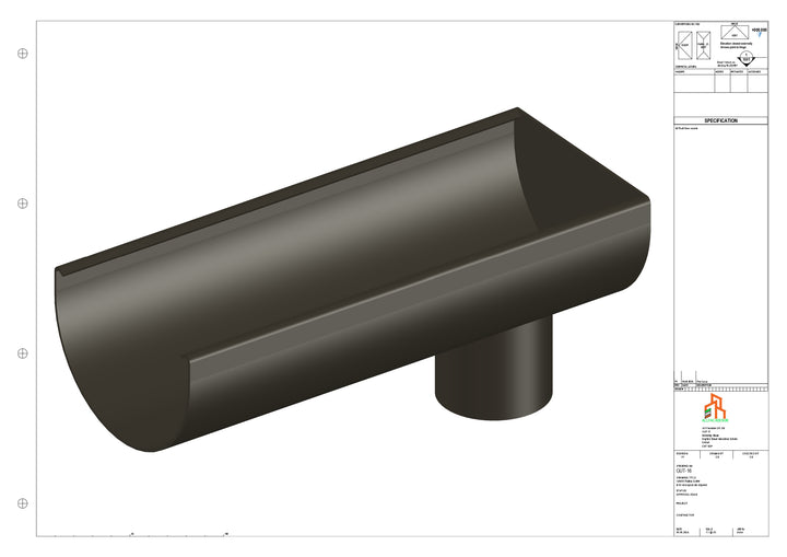 Aluminium Radius Gutter - Type 2 - End Spout - 63 Dia