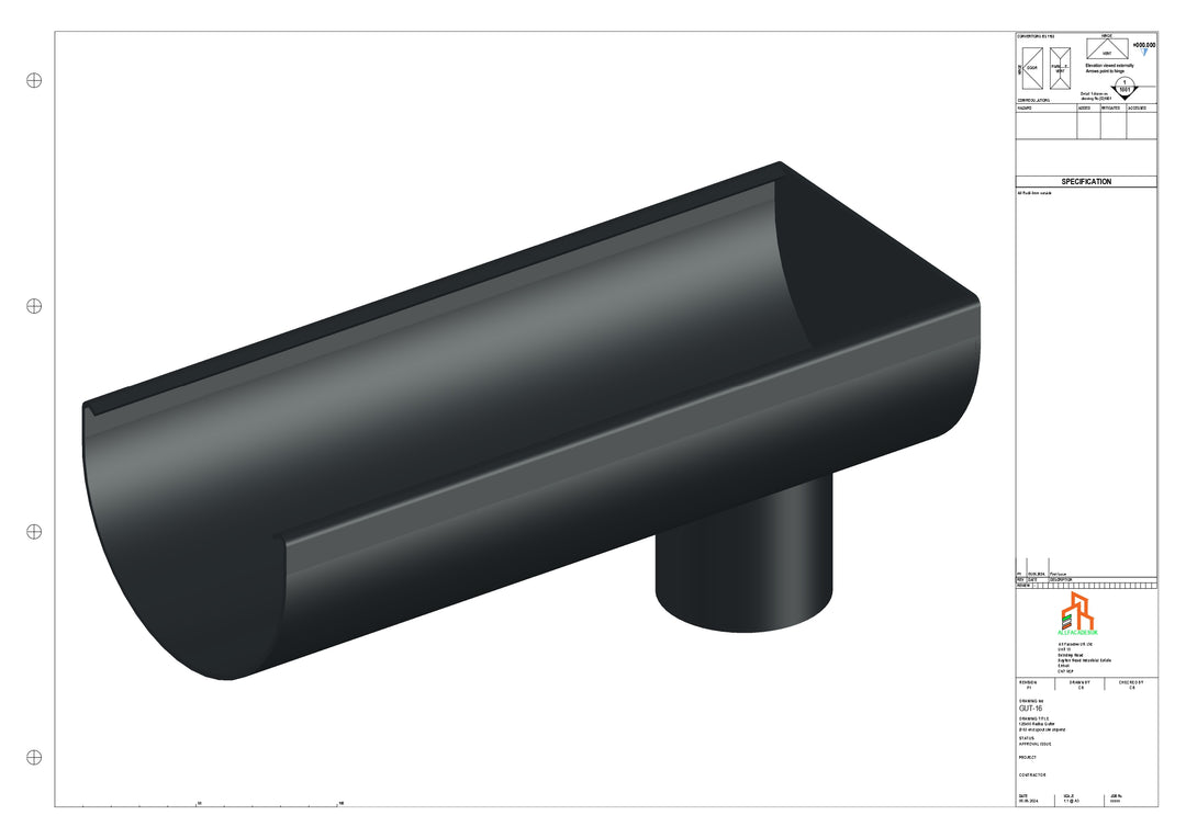 Aluminium Radius Gutter - Type 2 - End Spout - 63 Dia