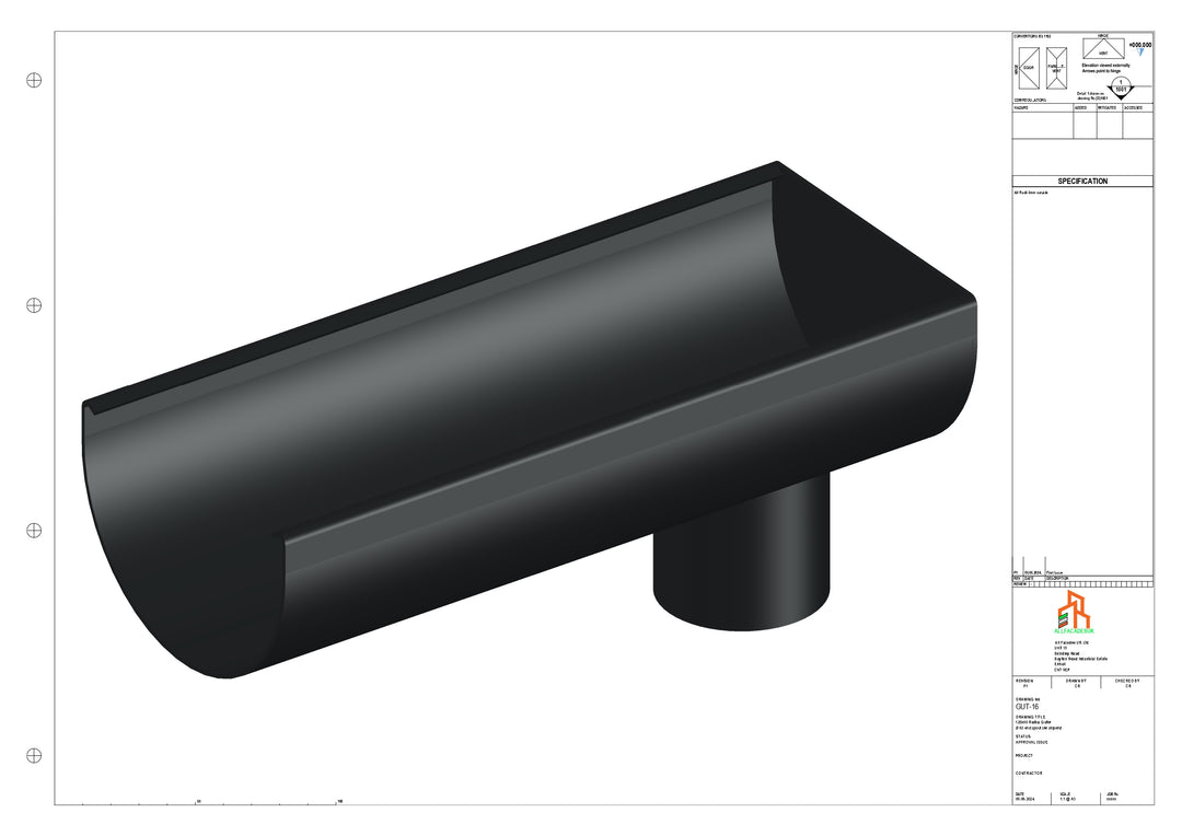 Aluminium Radius Gutter - Type 2 - End Spout - 63 Dia