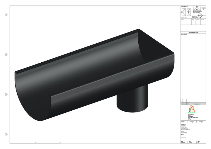 Aluminium Radius Gutter - Type 2 - End Spout - 76 Dia
