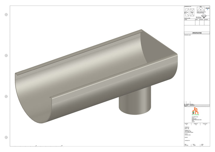 Aluminium Radius Gutter - Type 2 - End Spout - 63 Dia