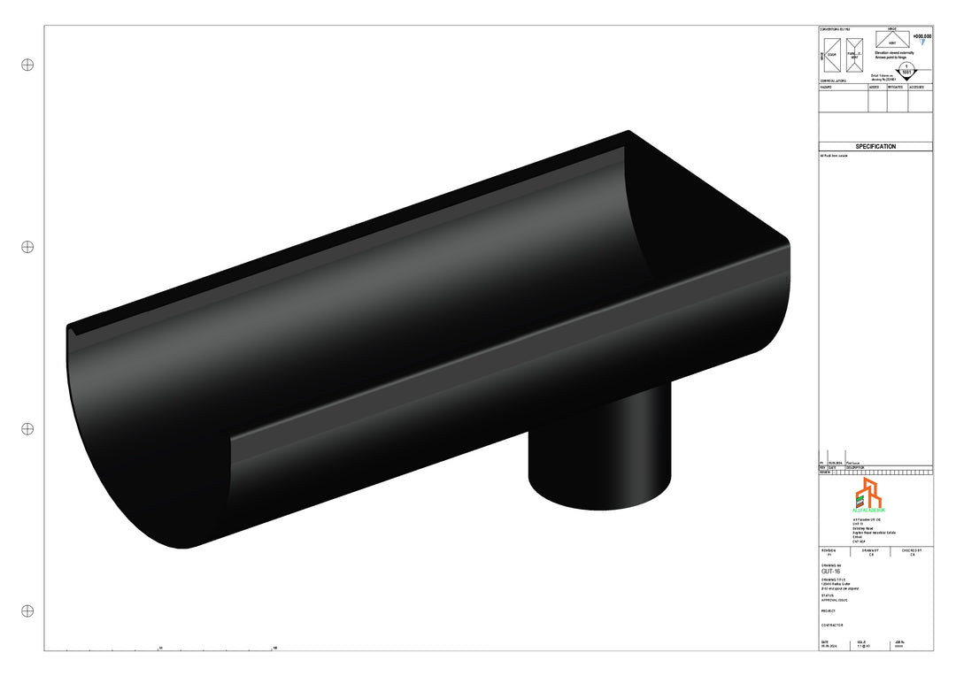 Aluminium Radius Gutter - Type 2 - End Spout - 63 Dia
