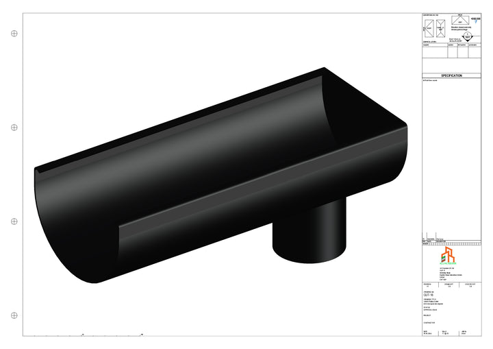 Aluminium Radius Gutter - Type 2 - End Spout - 63 Dia