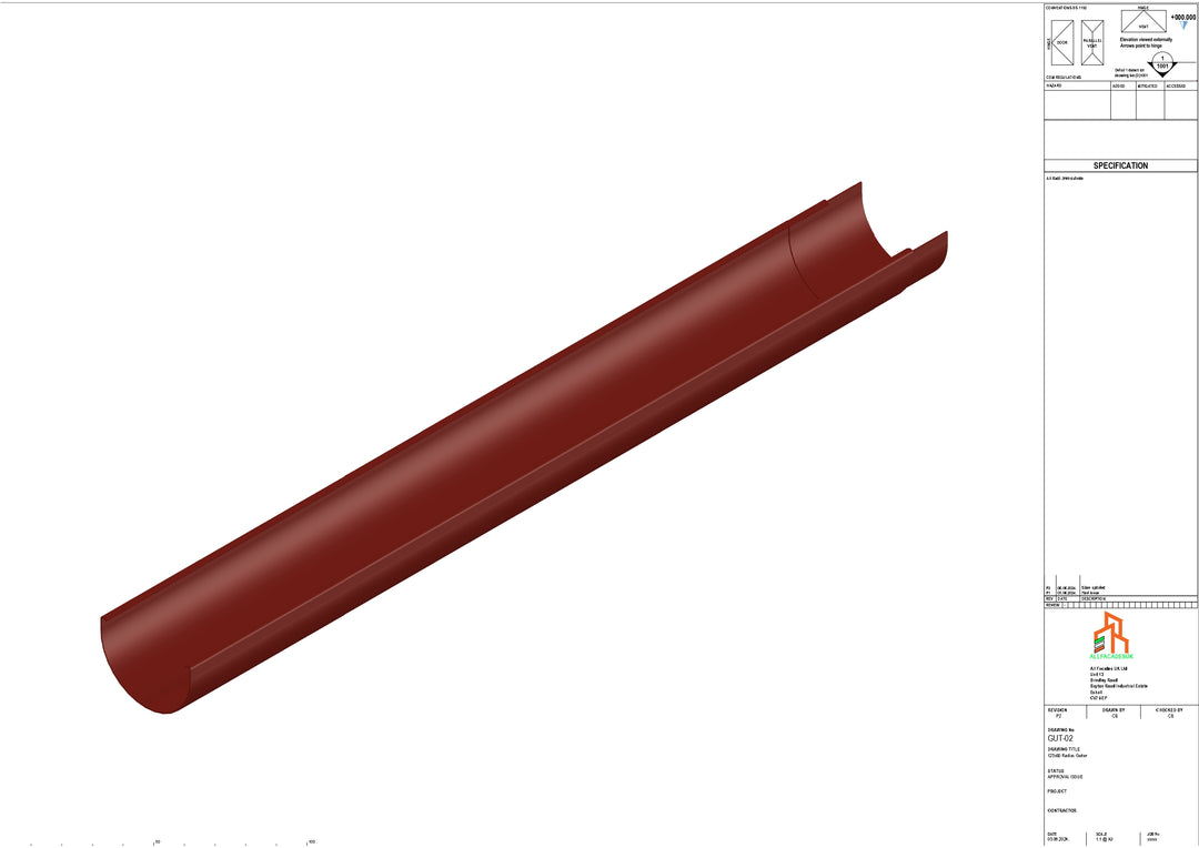 Aluminium Radius Gutter - Type 2 - 3M Length