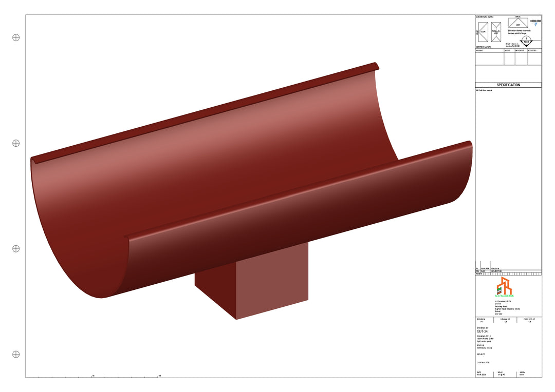 Aluminium Radius Gutter - Type 2 - Centre Spout - 76 Sq