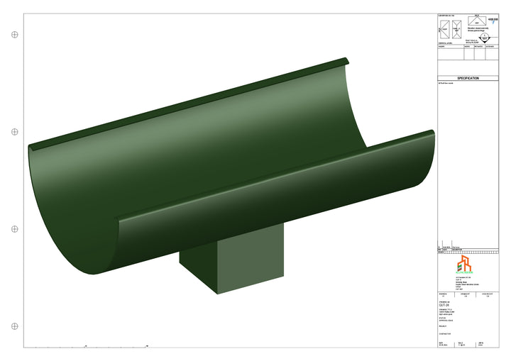 Aluminium Radius Gutter - Type 2 - Centre Spout - 100 Sq