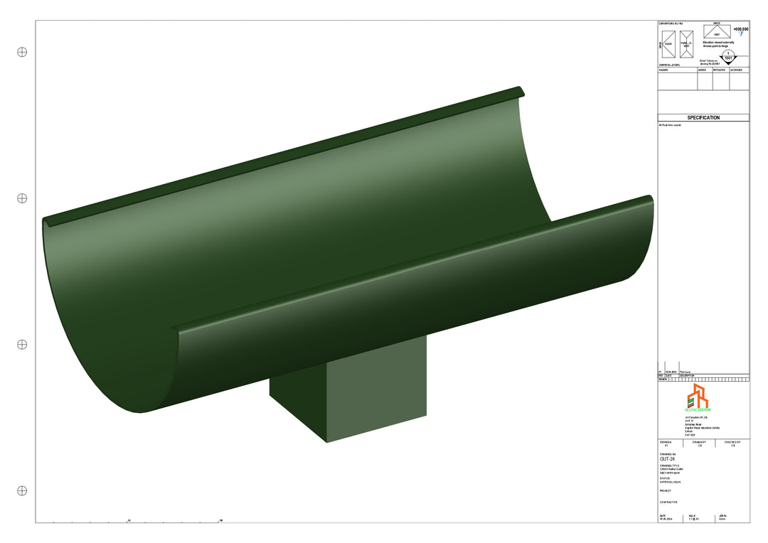 Aluminium Radius Gutter - Type 2 - Centre Spout - 76 Sq