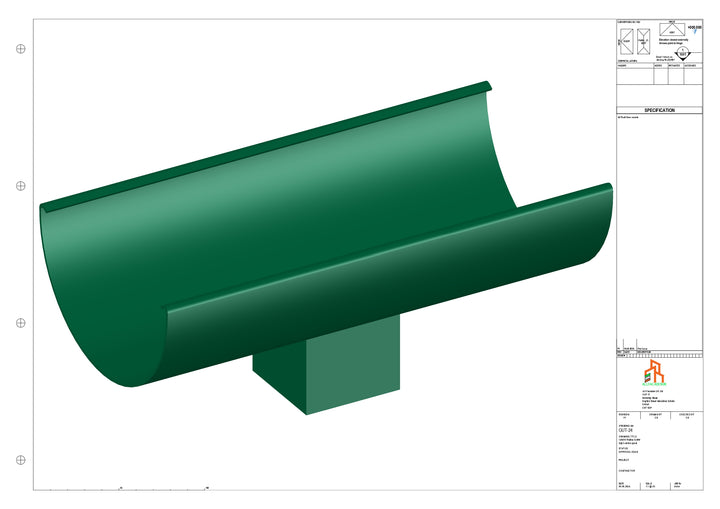 Aluminium Radius Gutter - Type 2 - Centre Spout - 100 Sq