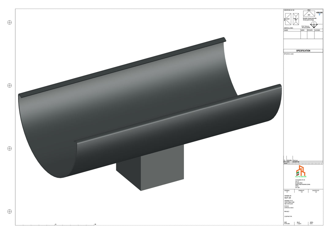 Aluminium Radius Gutter - Type 2 - Centre Spout - 76 Sq