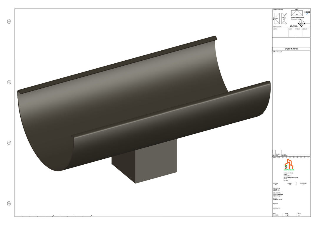 Aluminium Radius Gutter - Type 2 - Centre Spout - 76 Sq