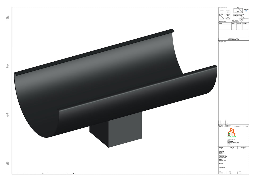 Aluminium Radius Gutter - Type 2 - Centre Spout - 76 Sq
