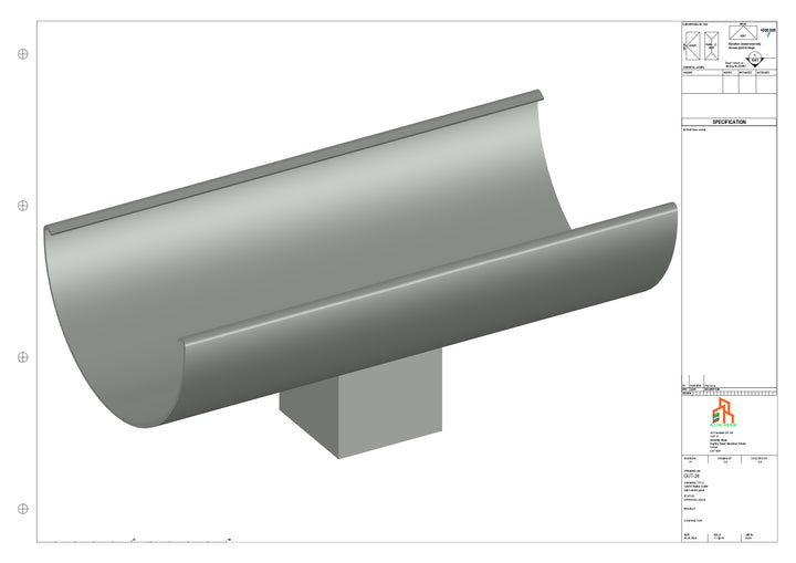 Aluminium Radius Gutter - Type 2 - Centre Spout - 76 Sq