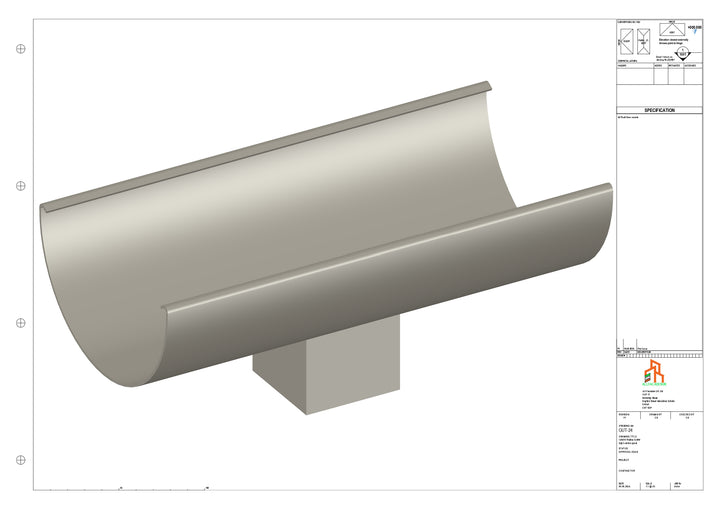 Aluminium Radius Gutter - Type 2 - Centre Spout - 100 Sq