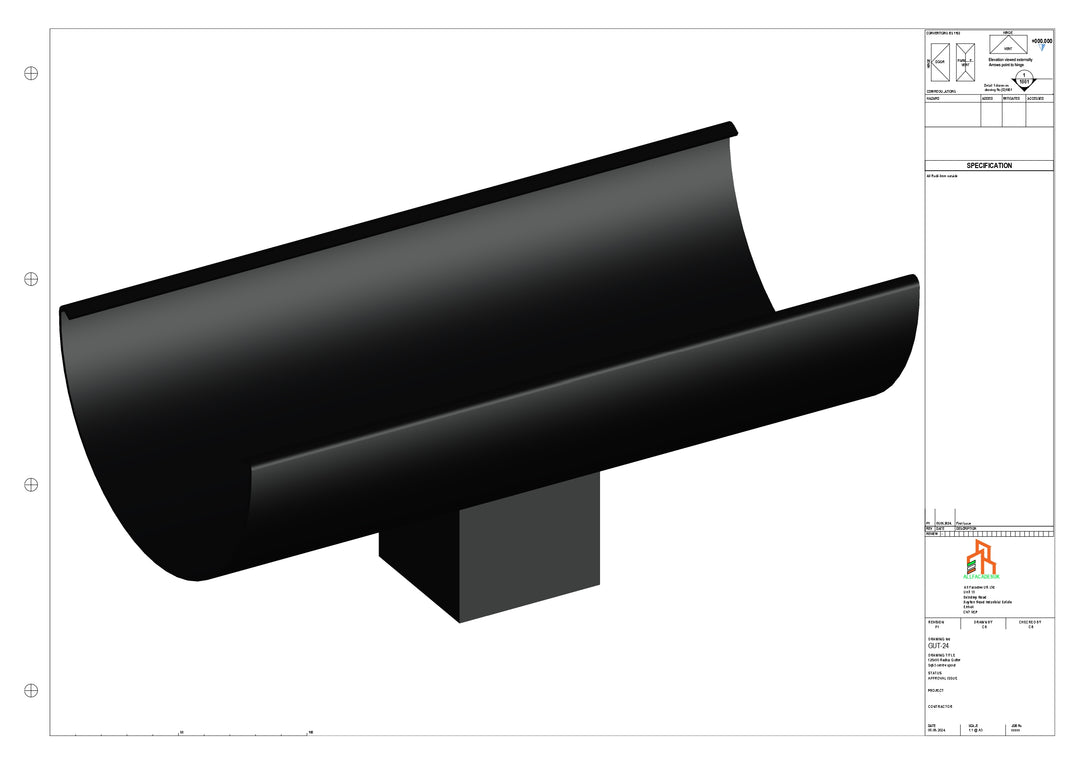 Aluminium Radius Gutter - Type 2 - Centre Spout - 100 Sq