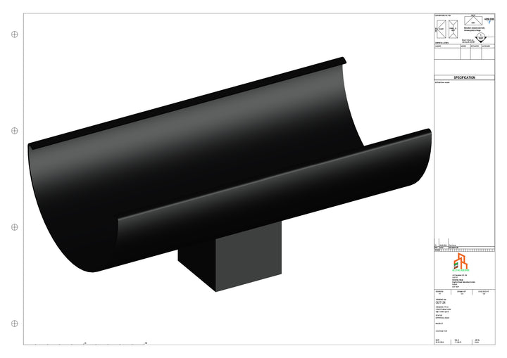 Aluminium Radius Gutter - Type 2 - Centre Spout - 76 Sq