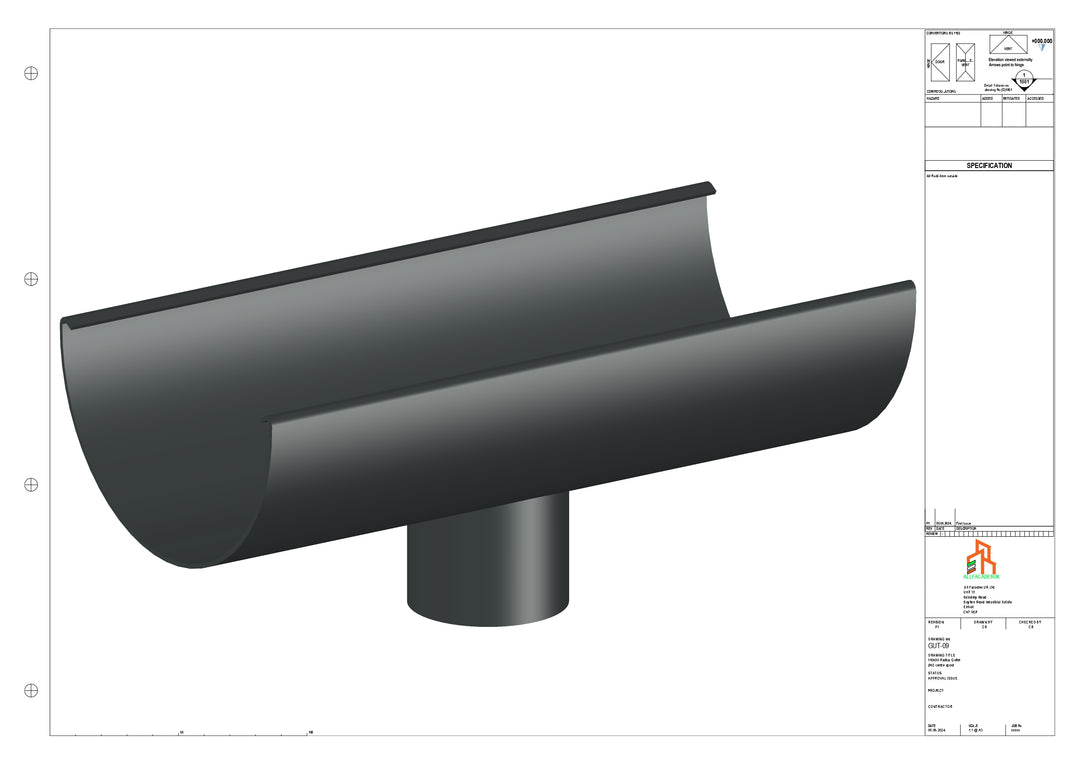 Aluminium Radius Gutter - Type 3 - Centre Spout - 76 Dia