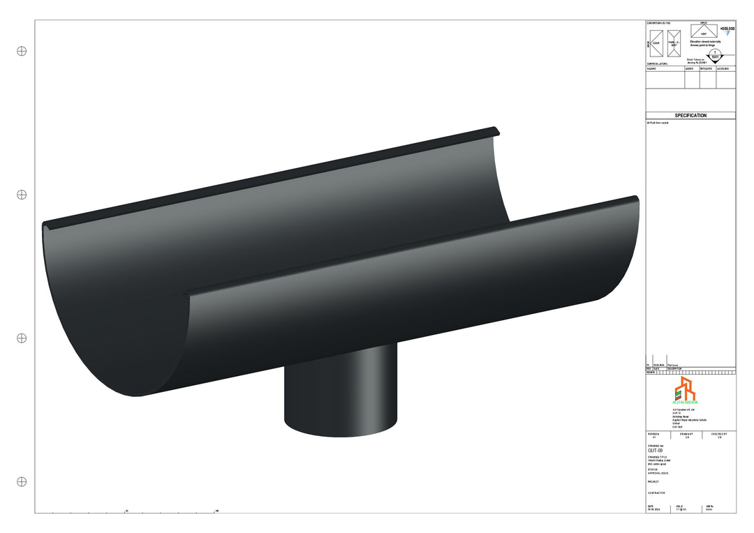 Aluminium Radius Gutter - Type 3 - Centre Spout - 63 Dia