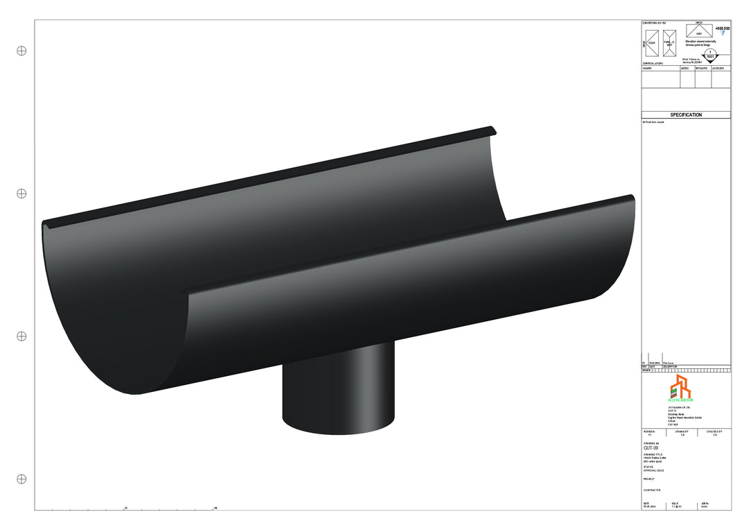Aluminium Radius Gutter - Type 3 - Centre Spout - 63 Dia