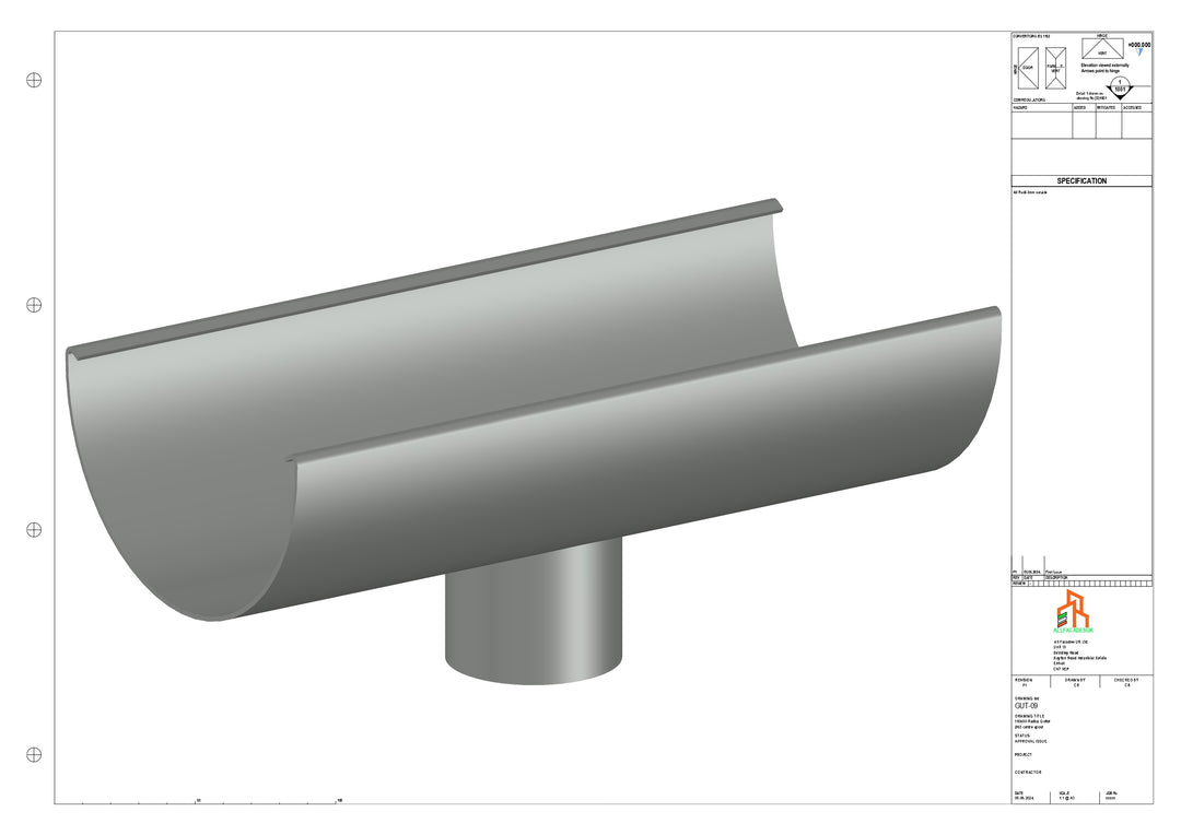 Aluminium Radius Gutter - Type 3 - Centre Spout - 63 Dia