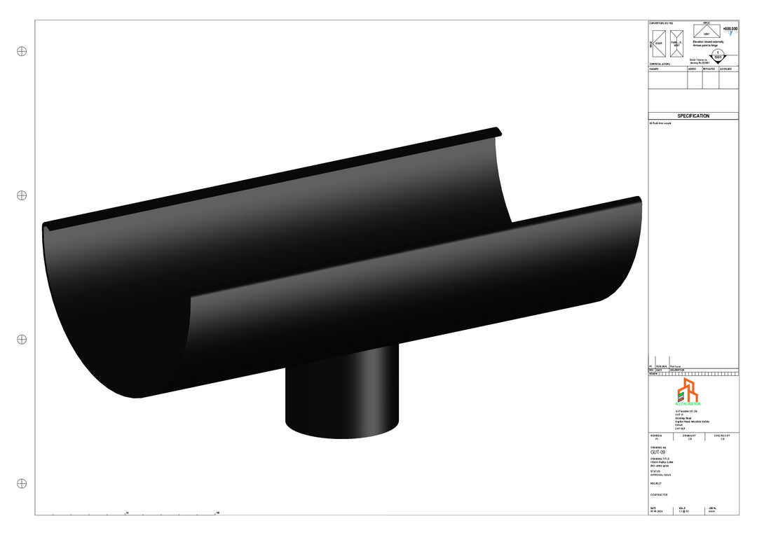 Aluminium Radius Gutter - Type 3 - Centre Spout - 63 Dia