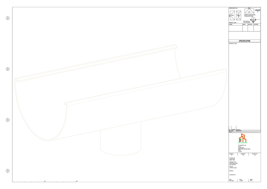 Aluminium Radius Gutter - Type 3 - Centre Spout - 76 Dia