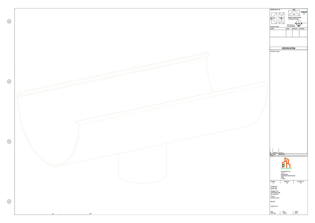 Aluminium Radius Gutter - Type 3 - Centre Spout - 63 Dia