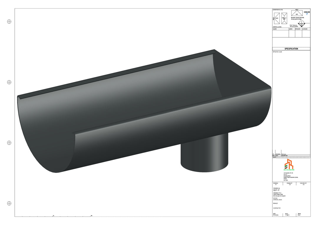 Aluminium Radius Gutter - Type 3 - End Spout - 100 Dia