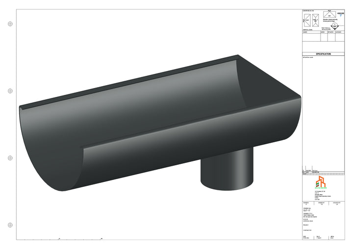 Aluminium Radius Gutter - Type 3 - End Spout - 100 Dia