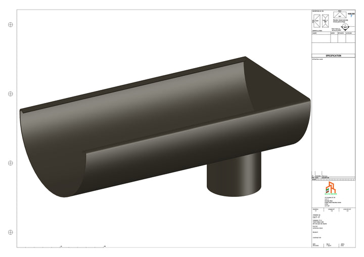 Aluminium Radius Gutter - Type 3 - End Spout - 100 Dia