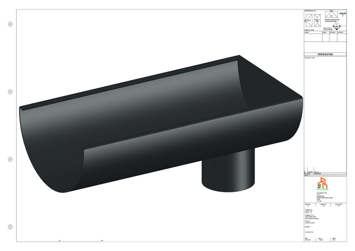 Aluminium Radius Gutter - Type 3 - End Spout - 100 Dia