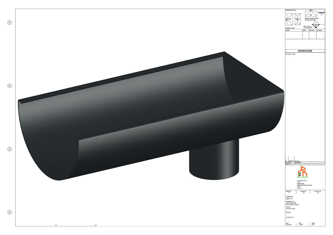 Aluminium Radius Gutter - Type 3 - End Spout - 76 Dia