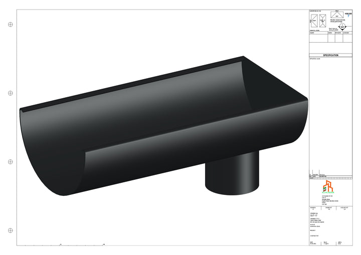 Aluminium Radius Gutter - Type 3 - End Spout - 100 Dia