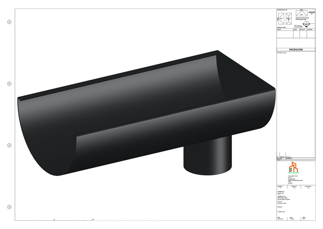 Aluminium Radius Gutter - Type 3 - End Spout - 76 Dia