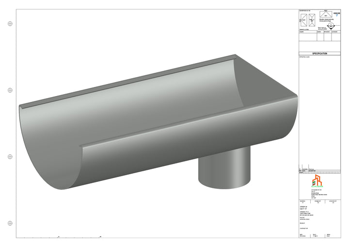 Aluminium Radius Gutter - Type 3 - End Spout - 100 Dia