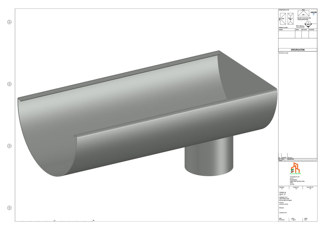 Aluminium Radius Gutter - Type 3 - End Spout - 76 Dia