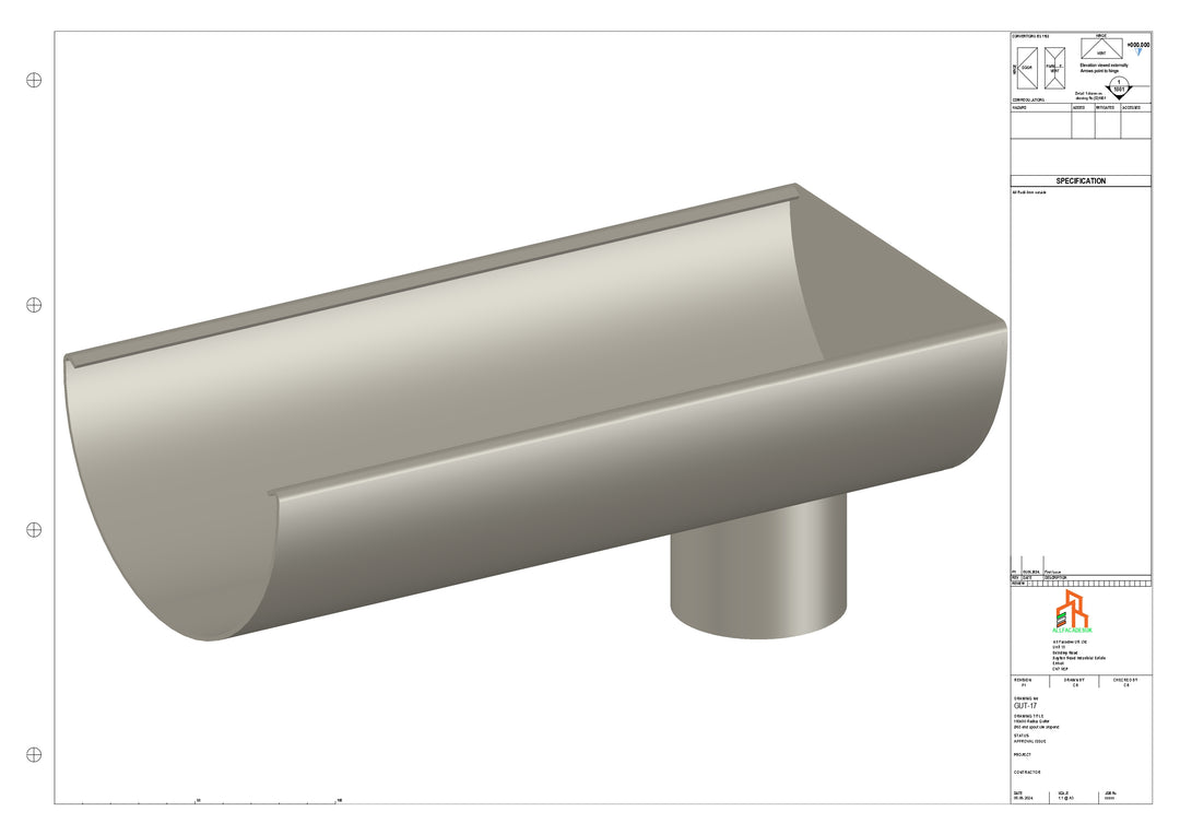Aluminium Radius Gutter - Type 3 - End Spout - 100 Dia