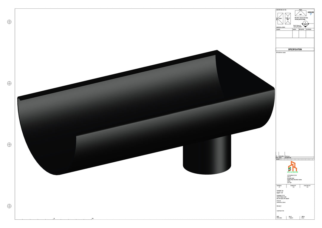 Aluminium Radius Gutter - Type 3 - End Spout - 76 Dia