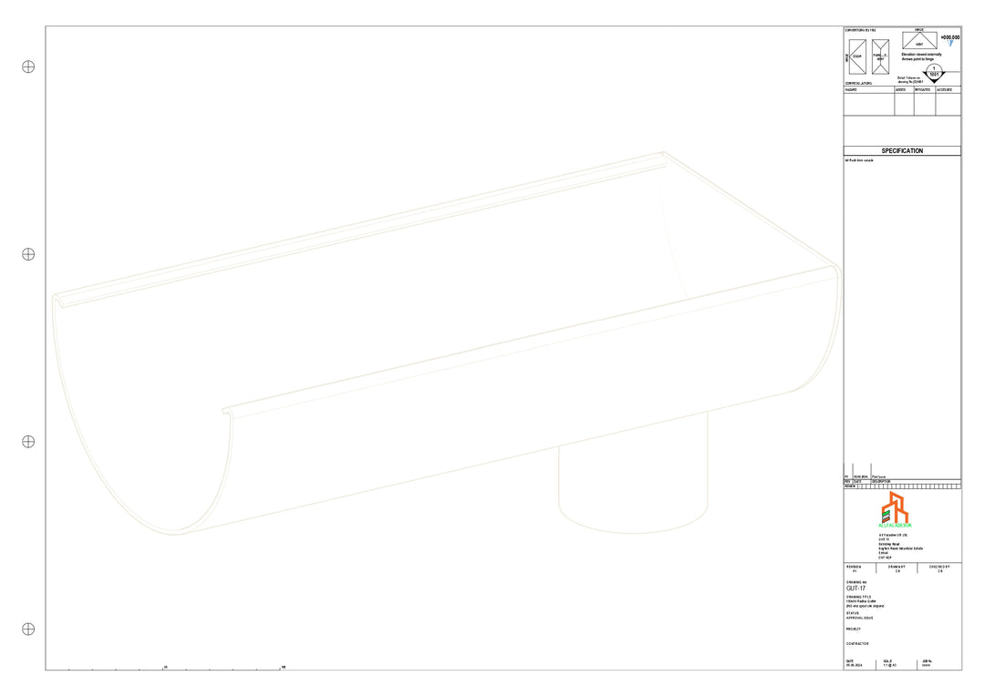 Aluminium Radius Gutter - Type 3 - End Spout - 100 Dia