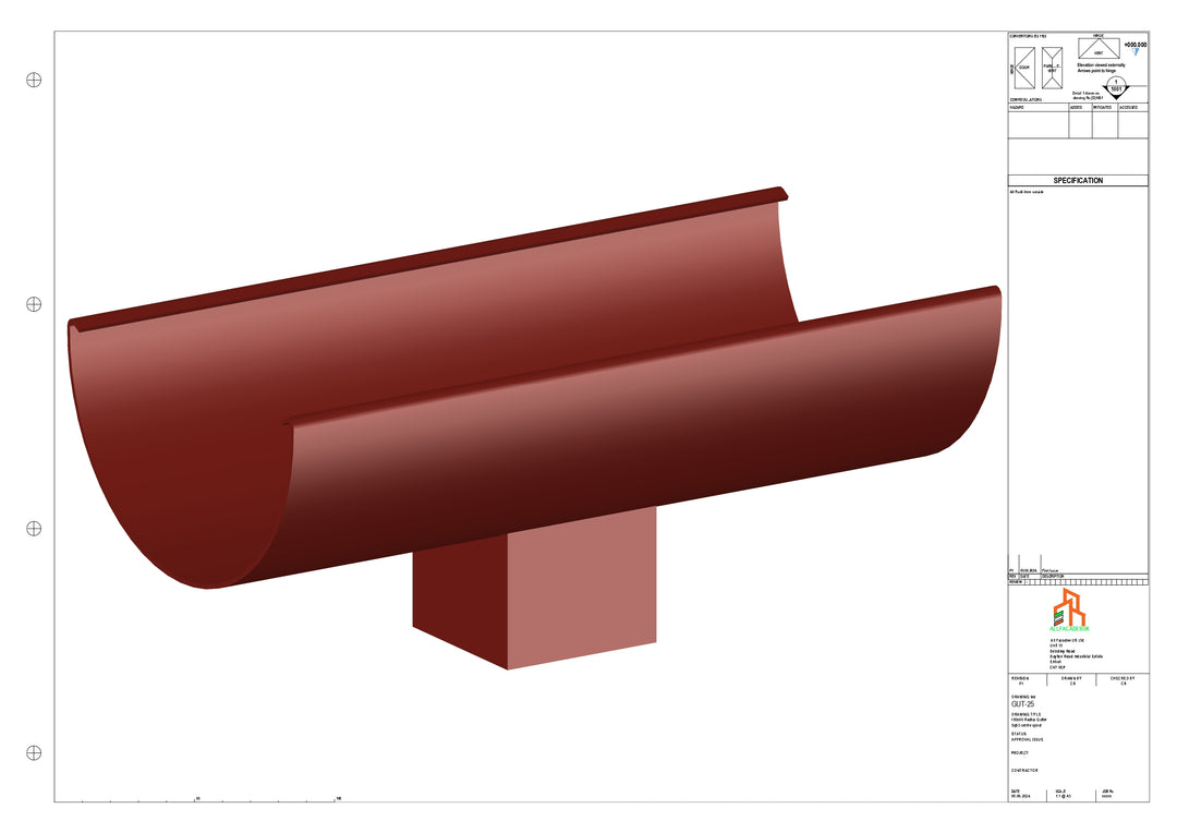 Aluminium Radius Gutter - Type 3 - Centre Spout - 76 Sq