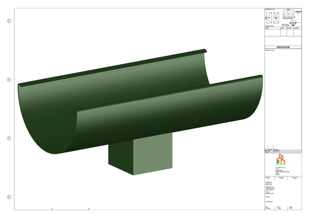 Aluminium Radius Gutter - Type 3 - Centre Spout - 100 Sq