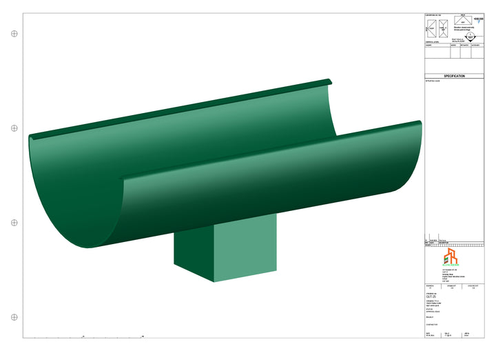 Aluminium Radius Gutter - Type 3 - Centre Spout - 100 Sq